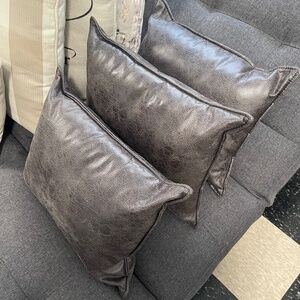 3 Brown Faux Leather Pillows